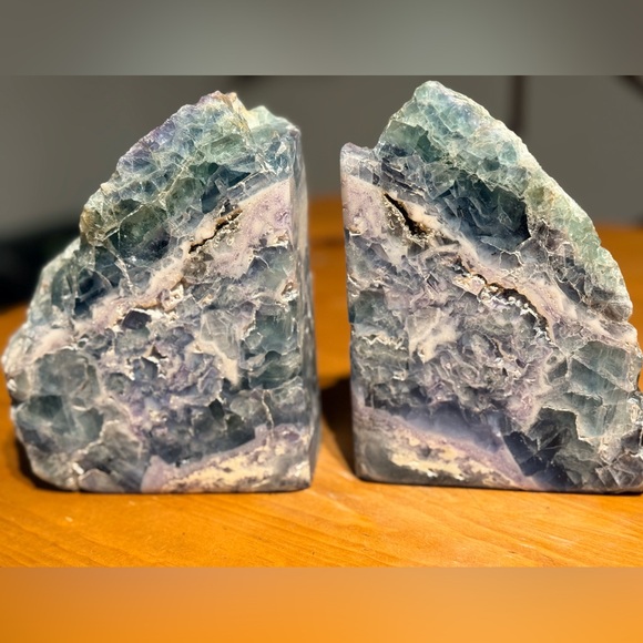 Ocean Aura Fluorite Bookends – Teal, Lavender & Crystal Veins - Picture 2 of 6